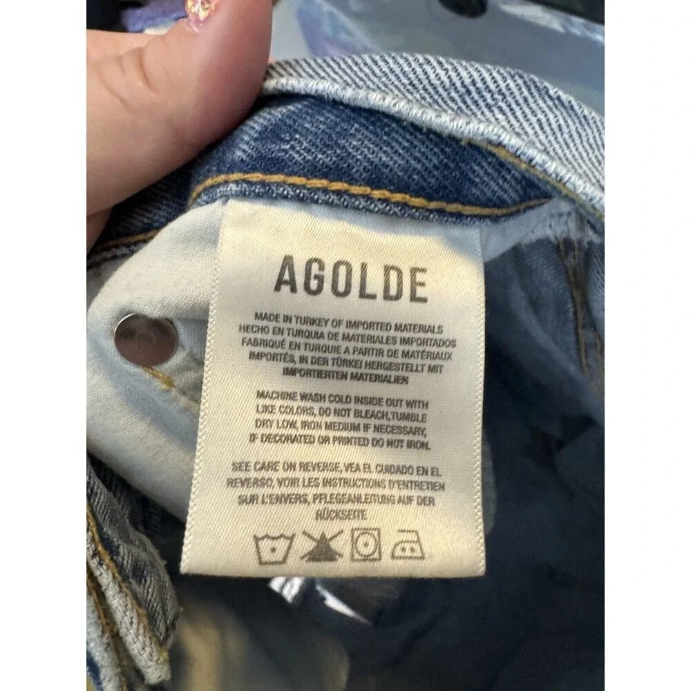 AGOLDE Women's Distressed Organic Cotton Dee High-Rise Denim Shorts Size 25
